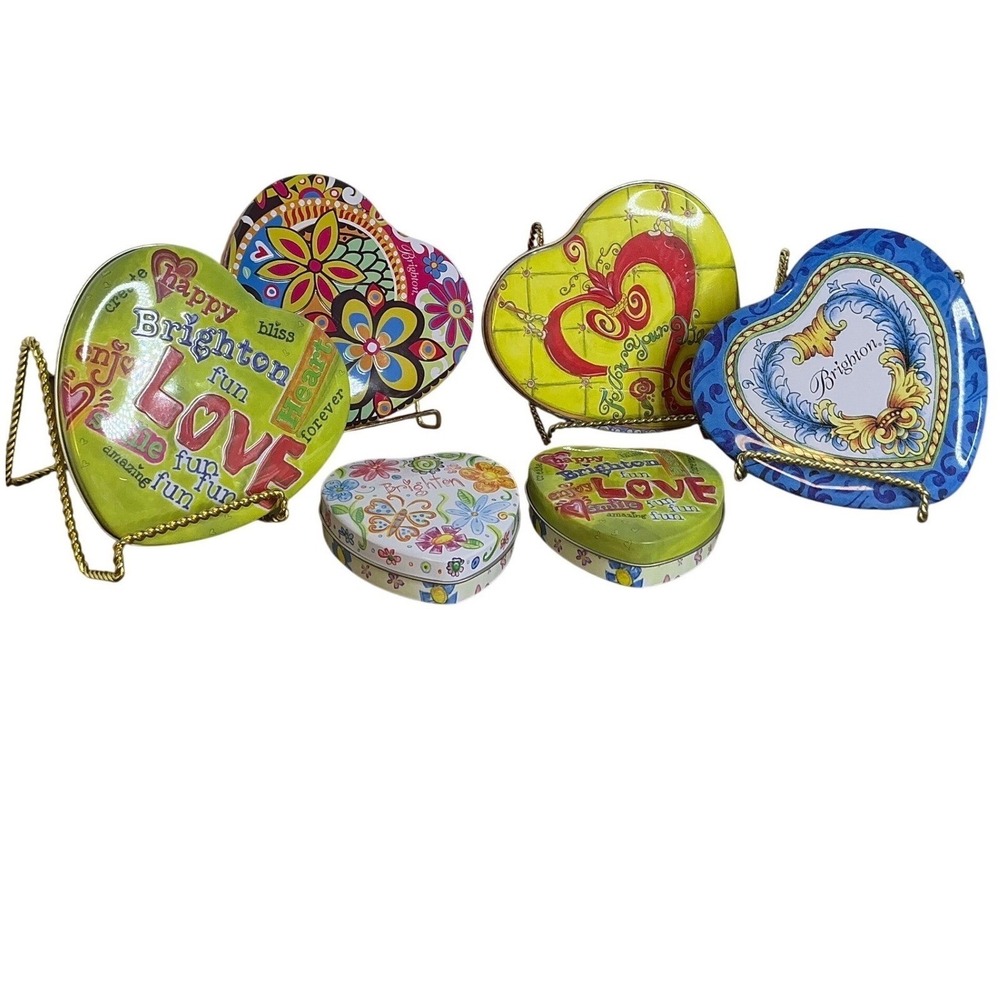 Brighton Heart‎ Shaped Tin Lot Jewelry Trinket Organizer Storage Set